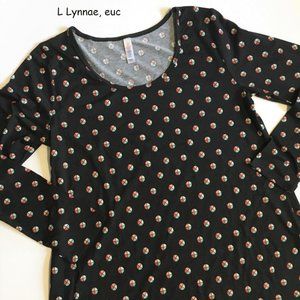 L Lularoe Lynnae top, black with circles